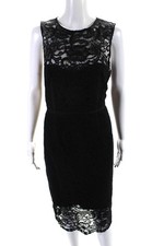Vince Camuto Women's Round Neck Sleeveless A-Line Lace Midi Dress Black Size 10