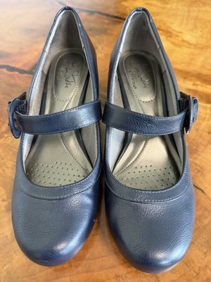 LifeStride Soft System Cushioned Blue Mary Jane Block Heel Pumps Size 8