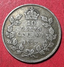 1917 Canada King George V SILVER 10 CENTS! Good! Old Canadian Coin!