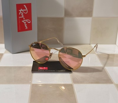 Ray-Ban RB3447 112/Z2 Round Gold Metal Pink Mirror Unisex Sunglasses Ships Today