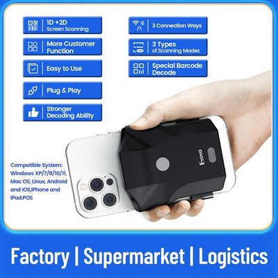 Eyoyo 2D Wireless Back Clip Barcode Scanner for 4.7''-7.2'' Android Phone,iPhone