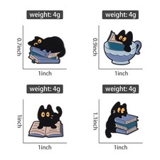 Cute Black Cat Reading Enamel Pin Book Lover Kitty Brooch