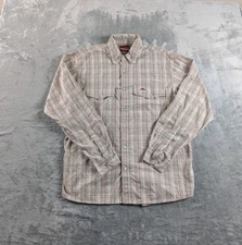 Simms Shirt Mens Medium Plaid Pearl Snap Long Sleeve Fishing Performance Vented