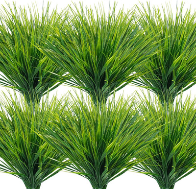 12 Bundles Artificial Grass Plants Outdoor UV Resistant Fake Grass Plants No Fad