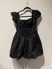 Black Cap Sleeve Cotton Milkmaid Corset Fit Flare Mini Dress Large Coquette Goth