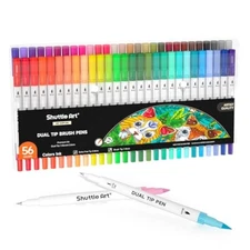 Shuttle Art Dual Brush Marker Pens, 56 Colors WaterBased Ink, Dual Tip Calligrap
