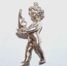 Rare Vintage Sterling Silver Cherub Serving Food Bracelet Charm by C&T