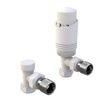 White Angled TRV Radiator Valves | Thermostatic 15mm Heating Lockshield