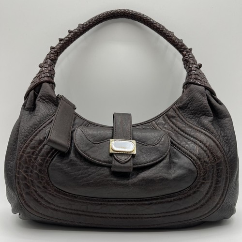 FENDI Spy Bag Leather Brown Hand One Handle Purse Authentic From Japan - Picture 21 of 23