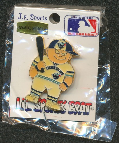 VINTAGE 1989 LIL' SPORTS BRAT BLUE JAYS PLAYER ENAMEL BASEBALL PIN MIP