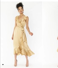 Show Me Your Mumu Dress Womens Champagne Samantha Ruffle Wrap Luxe Satin-XL