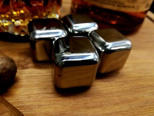 DRINK CHILL CUBES STAINLESS STEEL WHISKEY STONES & TONG SET - MENS GIFT BOX SET - Picture 10 of 12