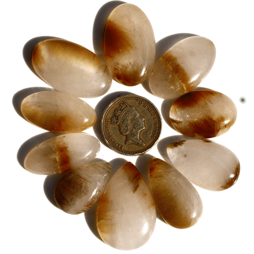 10 Pcs Natural Cacoxenite Rutilated Quartz 24.4mm-32mm Cabochon Loose Gemstones - Picture 2 of 17