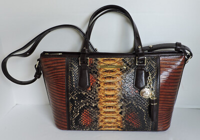 Brahmin Mini Asher Brown Tyndal Snake Lizard  Smooth Leather Satchel NWT