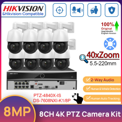 Hikvision 8CH AcuSense CCTV System 4K PTZ 40XZoom IR IP Camera Auto Tracking Lot