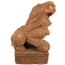 Antique Chinese Red Sandstone Guardian Lion Temple ShiShi Singha Komainu China B