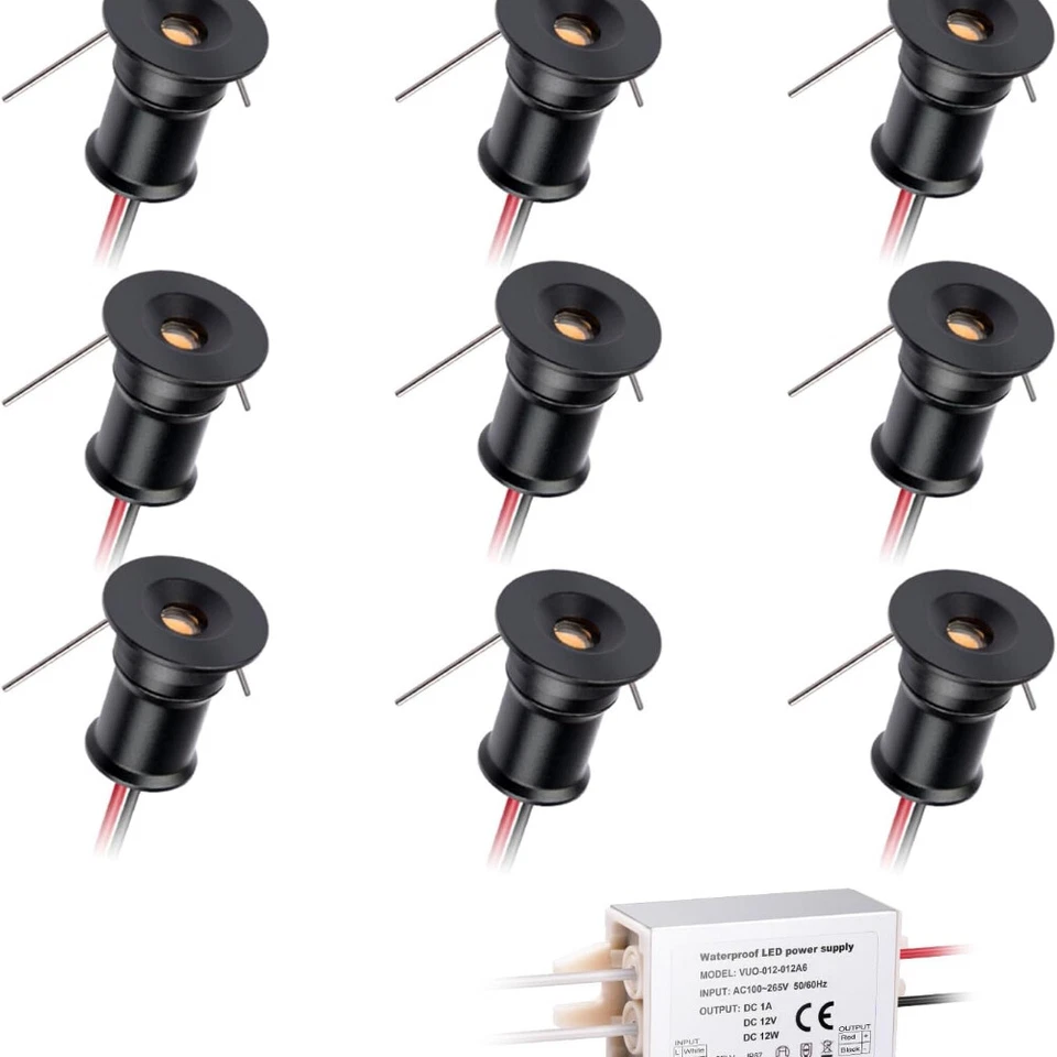 9 pcs Mini LED Spotlight 1W DC12V Recessed Ceiling Downlight Silver Black Driver - Image 2 of 4