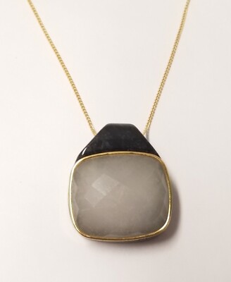 White with Black Jade Pendant Necklace Yellow Gold Over Sterling Silver 