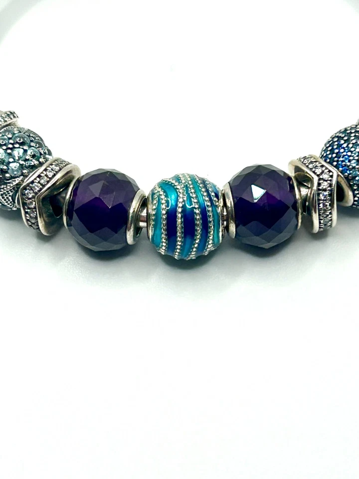 Pandora Armreif 925er Silber offen Charms Ozean blau-lila - Bild 2 von 4