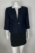 J.Crew Women  s 100 Linen Jacket Blazer 10 Navy Blue Lined Pockets Career Work