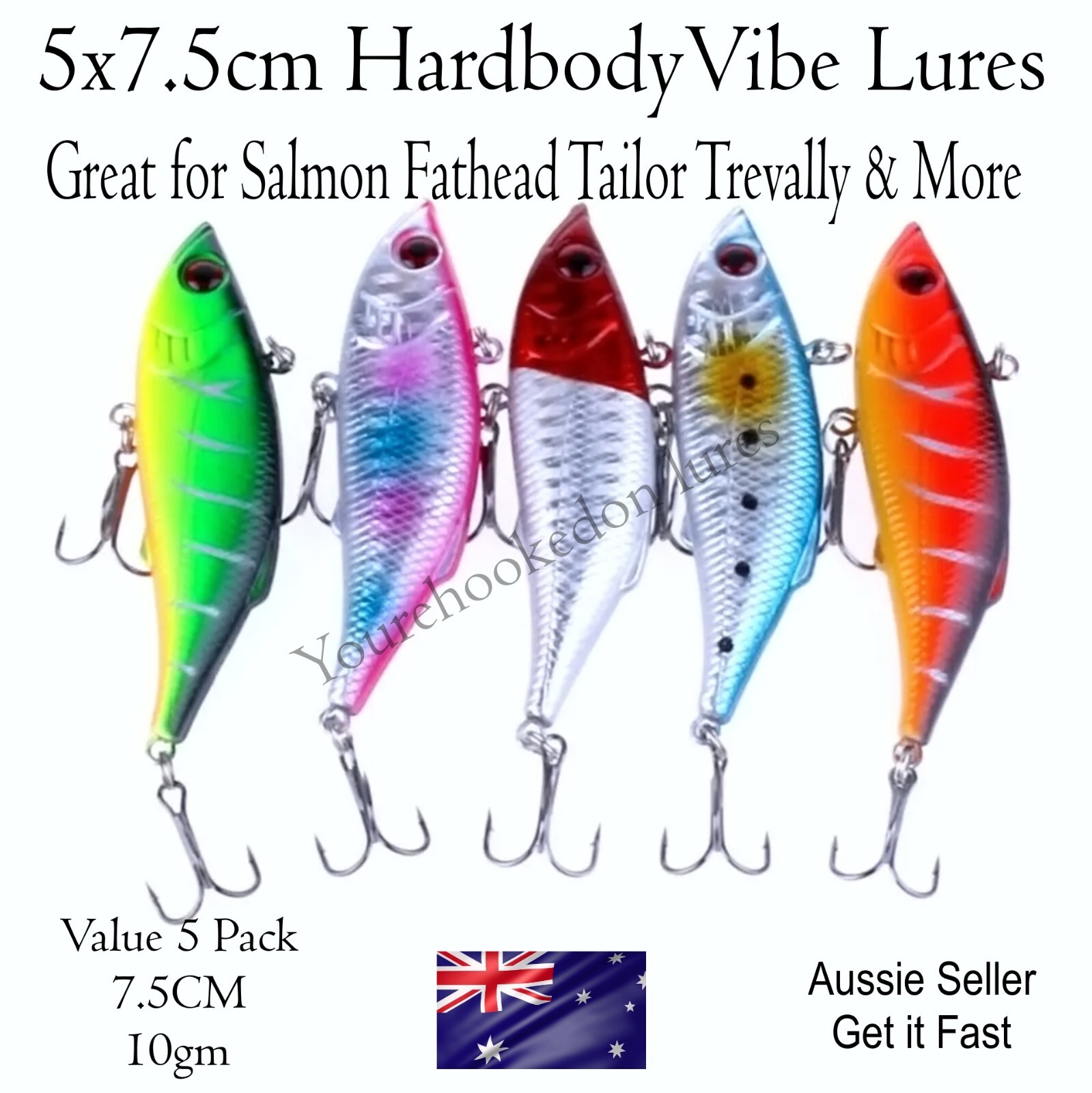 5x Mullet Vibe Lures 75mm Hard Body Lure Bream Flathead Salmon Jewfish