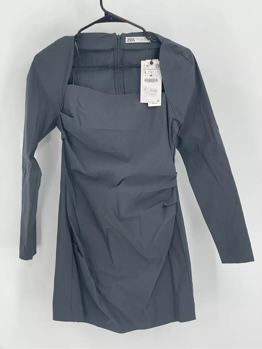 Zara Dress Long Sleeve Womens Large Gray Long Sleeve Mini New