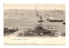 Vintage The Harbor in New York City NY B&W Postcard Post Mark 1906