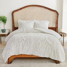 NEW Anthropologie White King Chenille Damask Duvet Bedspread Bedding Sham Set