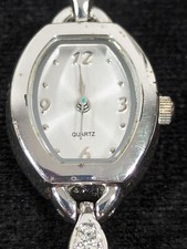 Womans Silver Tone Dial Oval Case Crystal Accent Bracelet Band Watch 6.5 Inch