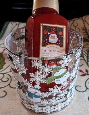 Bath and Body Works New ''2024'' Glitter Snowman Scene 3 Wick Holder W/Foam Soap