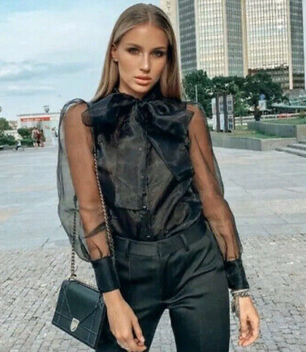 Zara Organza Blouse With Tie Black Ref 2731/285 NWT | eBay Zara Organza Blouse With Tie Black Ref 2731/285 NWT | eBay