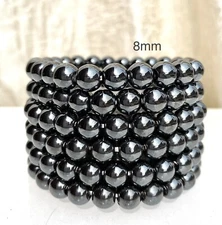 Wholesale Lot 6 Pcs Natural Hematite 8mm 7.5” Crystal Healing Stretch Bracelet