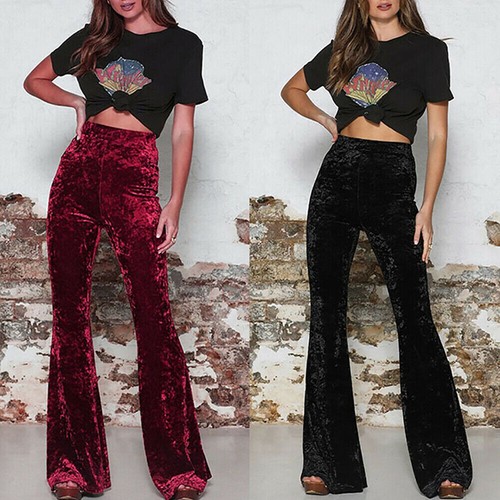 Crushed Velvet Flare Pants Casual 