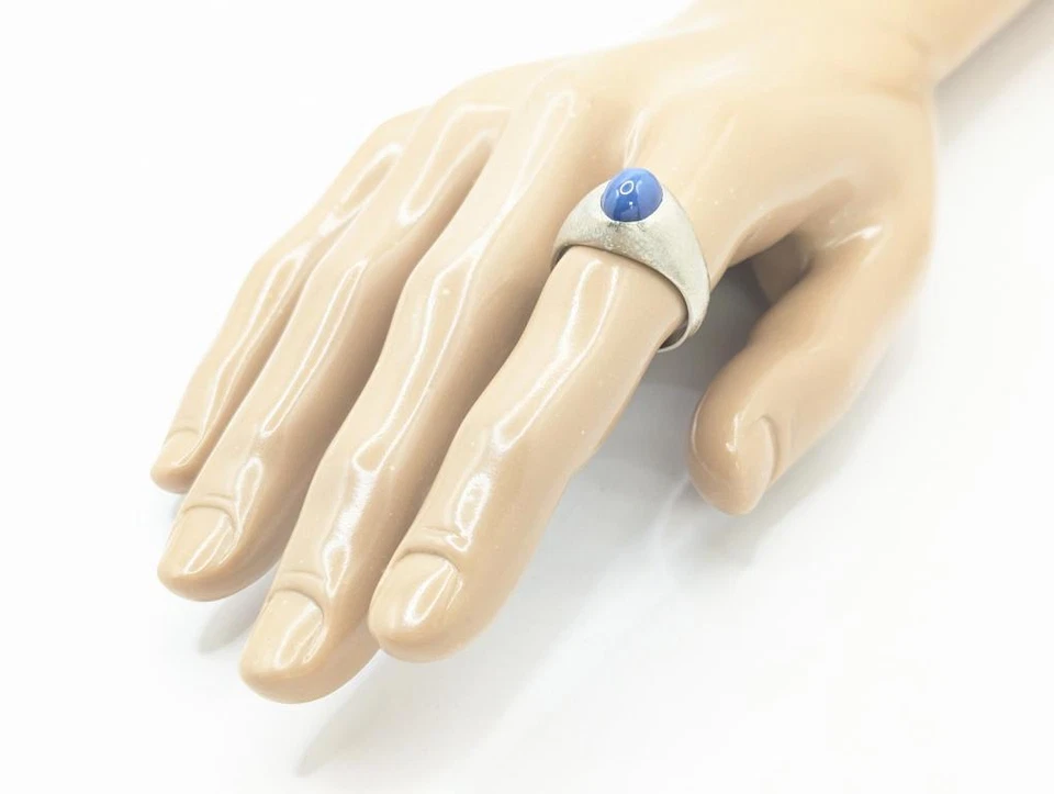 Anillo Banda Texturizada Cepillada Satinada Zafiro Estrella Oro Blanco 10K 7.7g Talla-9.5 Foto 2 de 4