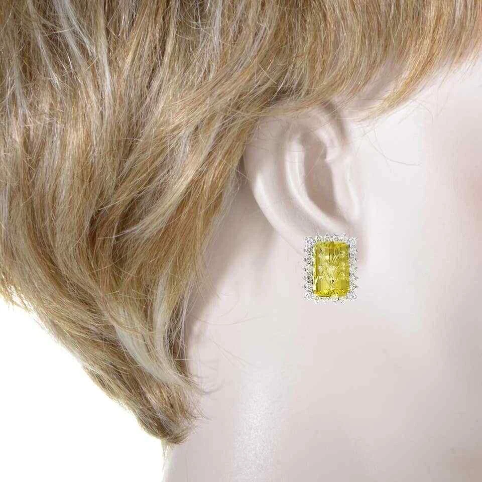 20.10CT Lemon Quartz & 2.30CT White CZ Women's Beautiful Stud Earrings In 925 SS - Image 3 of 4