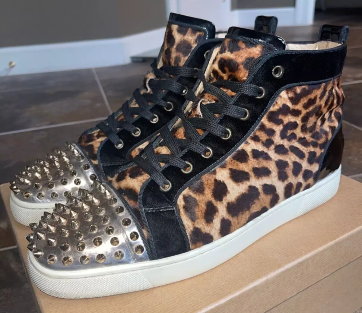 Christian Louboutin Louis Orlato Leopard Spike Mens Sneakers Size 45 US 12