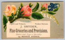 J. Snyder Victorian Trade Card, Fine Groceries and Provisions & Flowers (C)