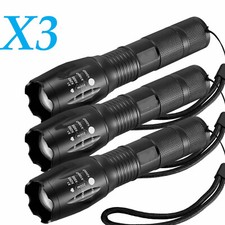 3 x Tactical 18650 Flashlight High Powered 5Modes Zoomable Aluminum