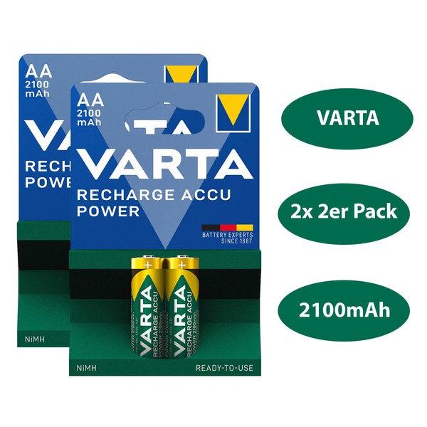 2X Varta Akku Mignon Aa HR6 1,2V 2100Mah Rechargeable Accu Readytouse 56756-image