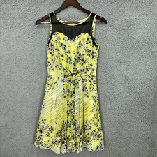 The Limited Floral Chiffon Pleated Sleeveless Dress Womens 0 Yellow Vtg Y2K Boho
