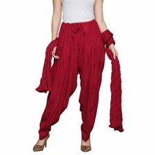 Women Cotton Traditional Patiala Salwar Free Size with Set Chiffon Dupatta Red