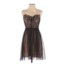 PINS AND NEEDLES Black Ivory Mesh Lace Mini Dress Size XS