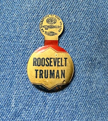 1944 Franklin Roosevelt Harry Truman For President 13/16'' Litho Tab Hake #2182
