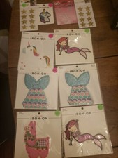Lot of 10 Iron-On Patches Unicorns, Mermaids, Llama, Stars, Paw Prints B4
