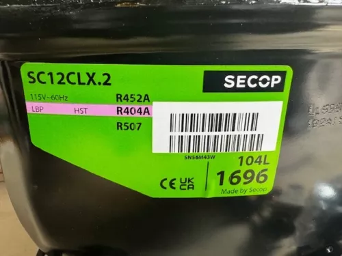 SECOP COMPRESSORS SC12CLX.2 115V R404 LBP/MBP 1/2 HP