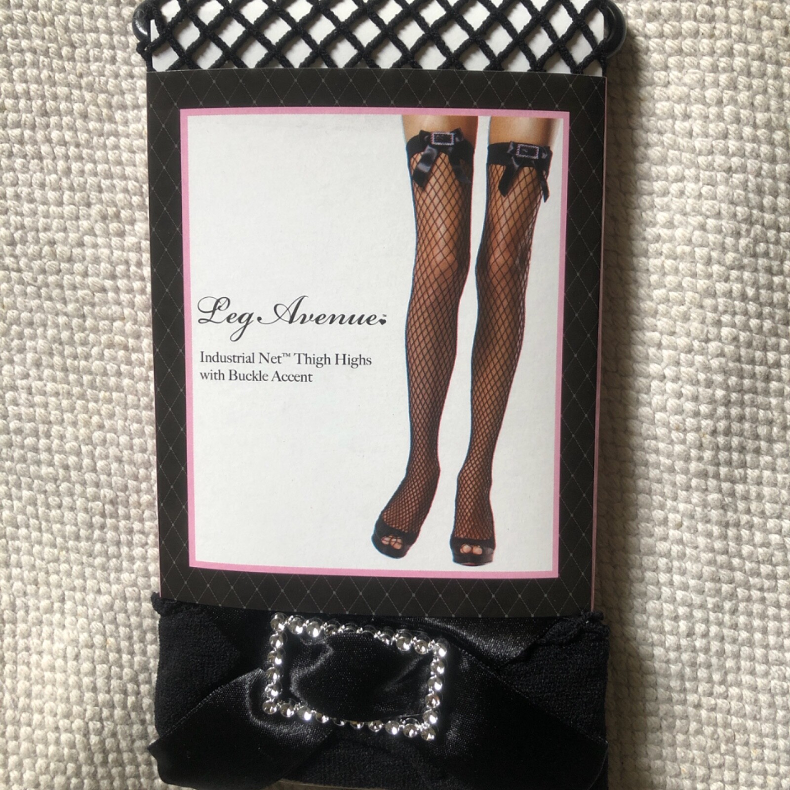 Black satin bow buckle Industrial Net Fishnet Stockings Leg Avenue 9072
