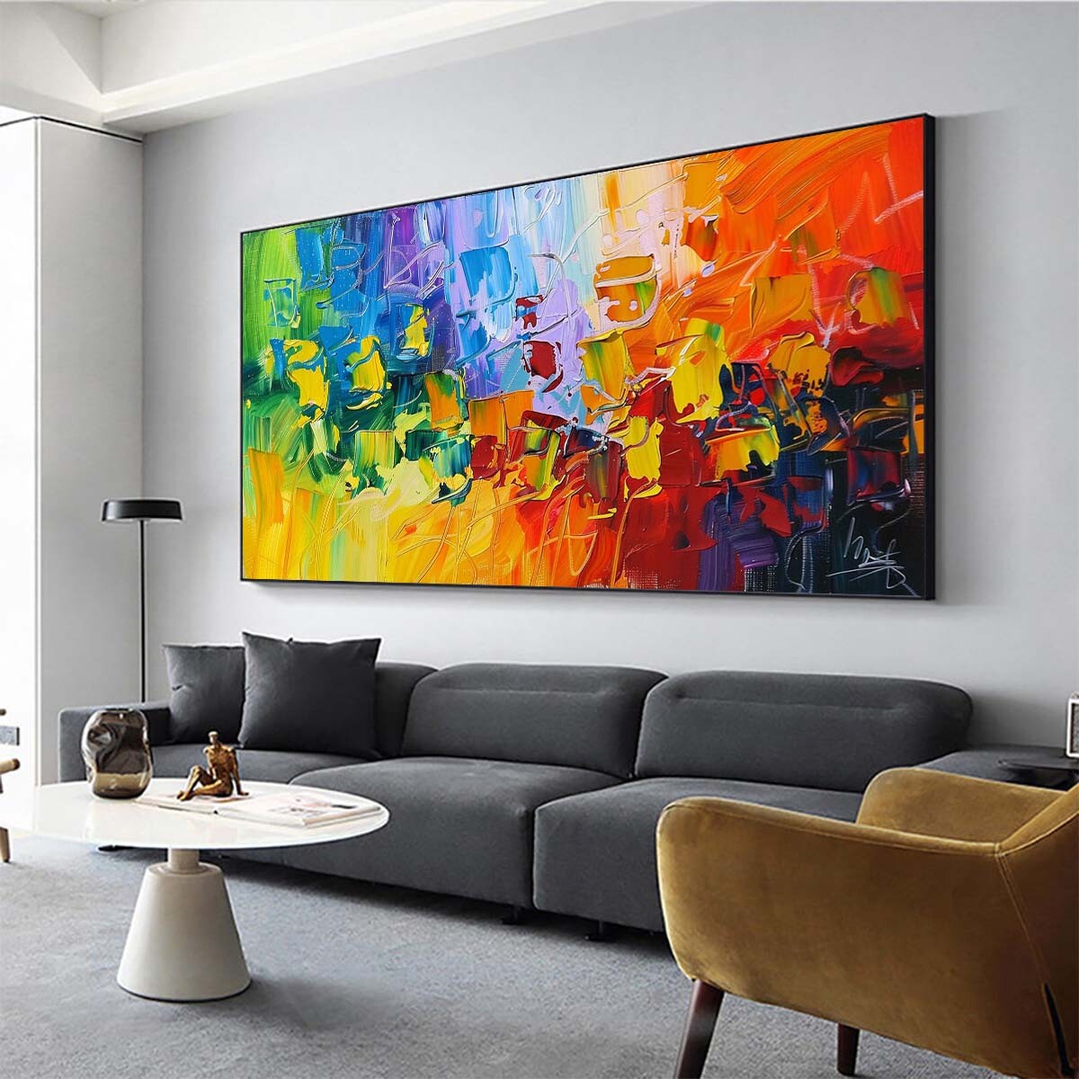 original Hand Painted Abstract yellow Oil Paintings On