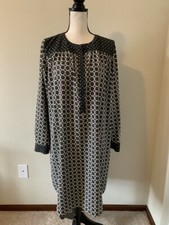 LOFT Women Size L Multicolor Crew Neck Button Down Long Sleeve Shift Dress