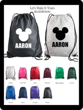 MICKEY MOUSE HEAD PERSONALIZED W/ NAME CINCH SACK DRAWSTRING BACKPACK SCHOOL BAG