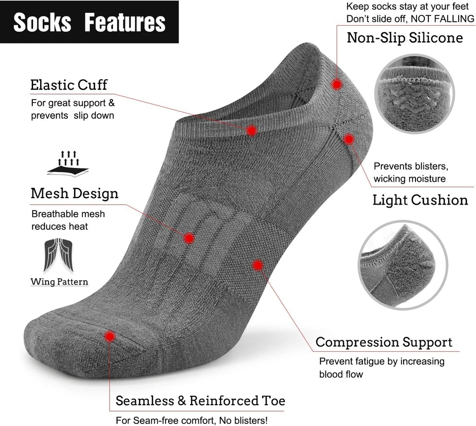 Calcetines ocupados No Show Lana Merino Atléticos Calcetines para Correr para Hombres Mujeres, Corte Bajo Delgado Foto 2 de 4